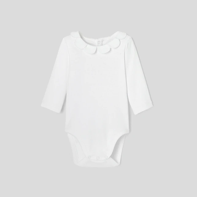 Baby girl bodysuit with petal collar