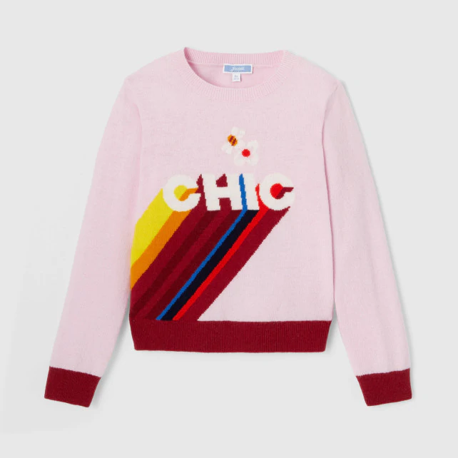 Girl colourful intarsia pattern jumper