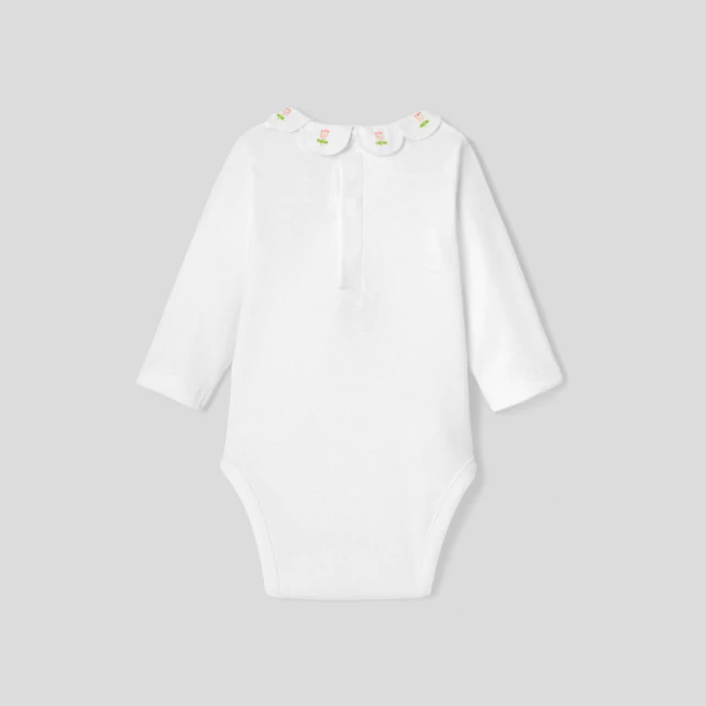 Baby girl bodysuit with petal collar